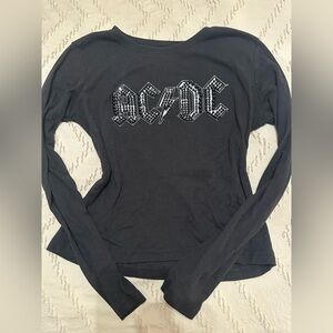 AC/DC Black Long-Sleeve Tee with Studded Logo